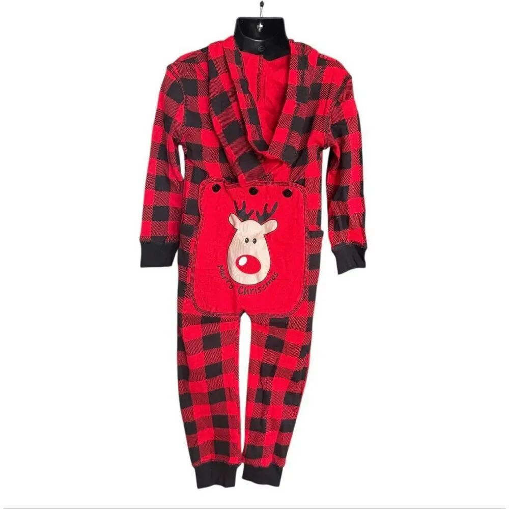 New Toddler Boys Boutique Buffalo Plaid Reindeer Hooded Coveralls Jumpsuit - 2